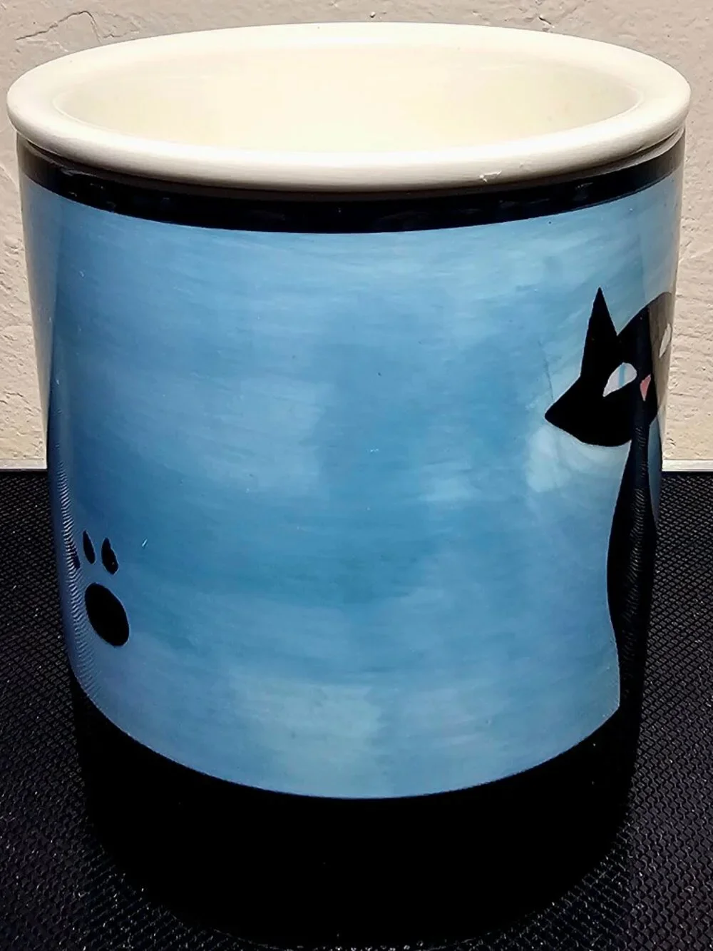 HUES N BREWS ~ Black Cat Coffee/Tea Mug ~ BLUE ~ Siamese Kitty Tea Strainer